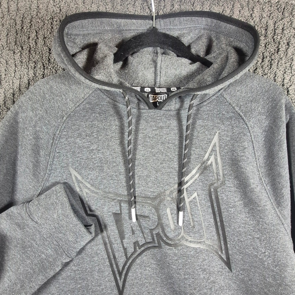 Tapout Hoodie Men Large Grey Graphic Logo Raglan Sleeve Pullover Sweatshirt